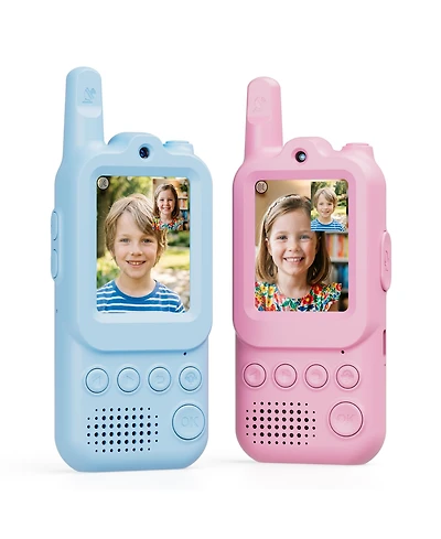 Contixo TK2 Kids Video Walkie Talkies with Camera, Blue and Pink 2-Pack, Rechargeable 2-Way Radios with 2" Screen, Voice and Photo Messaging