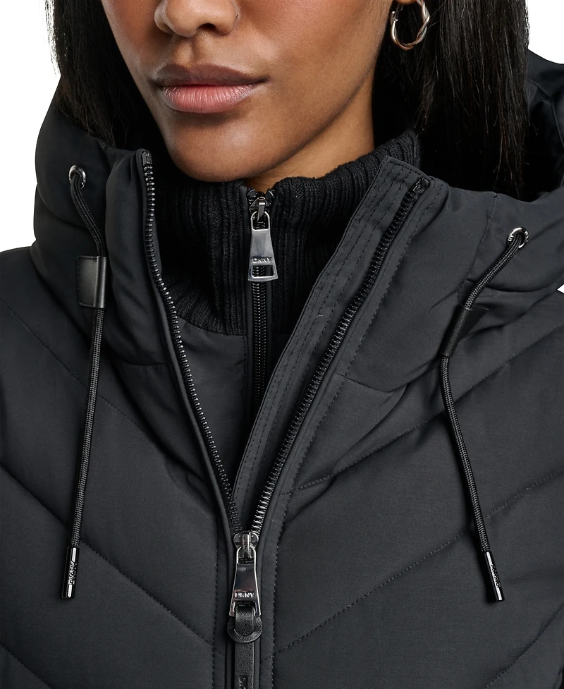 Dkny Women's Bibbed Knit Collar Puffer Coat