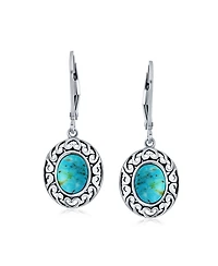 Bling Jewelry 3CTW Natural Stones Oval Bezel Set Lever Back Dangle Earrings Oxidized .925 Sterling Silver