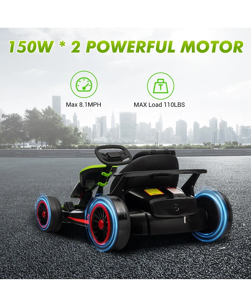 homfan 49.6 x 26.6 x 11.0 Inch Kids Electric Drift Go Kart, 24V Battery Powered Racing Kart with 10 Mph Speed
