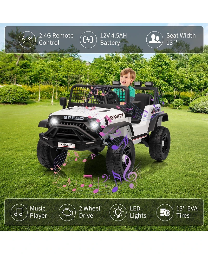 homfan 12V Electric Ride-On Truck, Remote Control, 3 Speeds up to 5MPH, Coil Suspension, Led Lights, Music, Rechargeable Battery, Single Seat, Perfect