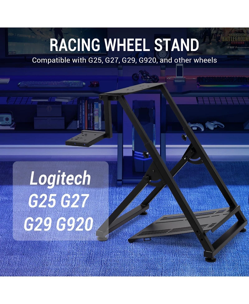 homfan 27.6in Foldable Racing Wheel Stand for G29 G920, Heavy Duty Steering Wheel Cockpit for Xbox PlayStation Pc Racing Simulator Games, Carbon Steel