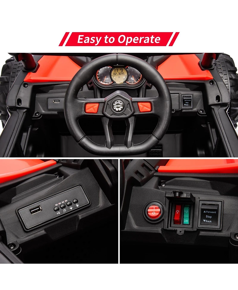 homfan 24V 2-Seater Kids Electric Utv Ride-On Car – 200W Dual Motors, Metal Frame, Off-Road Suspension, Remote Control, Usb, Music, Led Lights