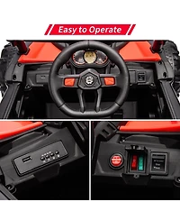 homfan 24V 2-Seater Kids Electric Utv Ride-On Car – 200W Dual Motors, Metal Frame, Off-Road Suspension, Remote Control, Usb, Music, Led Lights