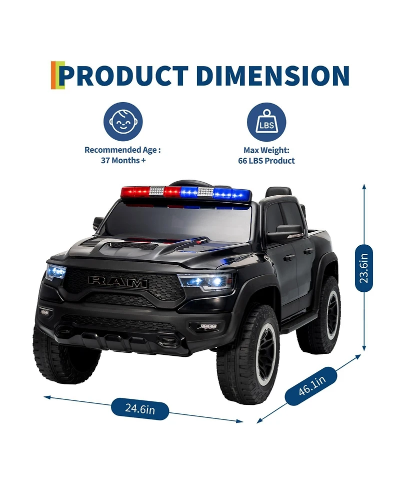 homfan 12V Pickup Truck Ride On, Remote Control, Gentle Start, Music, Spring Suspension, Led Lights, Truck Bed Storage