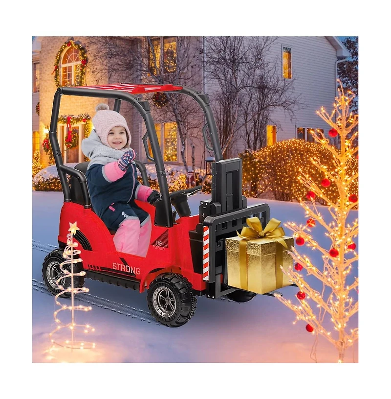 homfan 12V Electric Kids Forklift Ride-On Car with Remote Control, Liftable Fork and Pallet, 2 Speeds, Music, Usb Port, Safety Belt