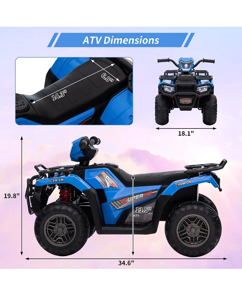 homfan 12v Electric Kids Ride On Atv, Battery Powered 4 Wheeler Car with Led Lights for Toddlers Ages 2.5 to 6 Years