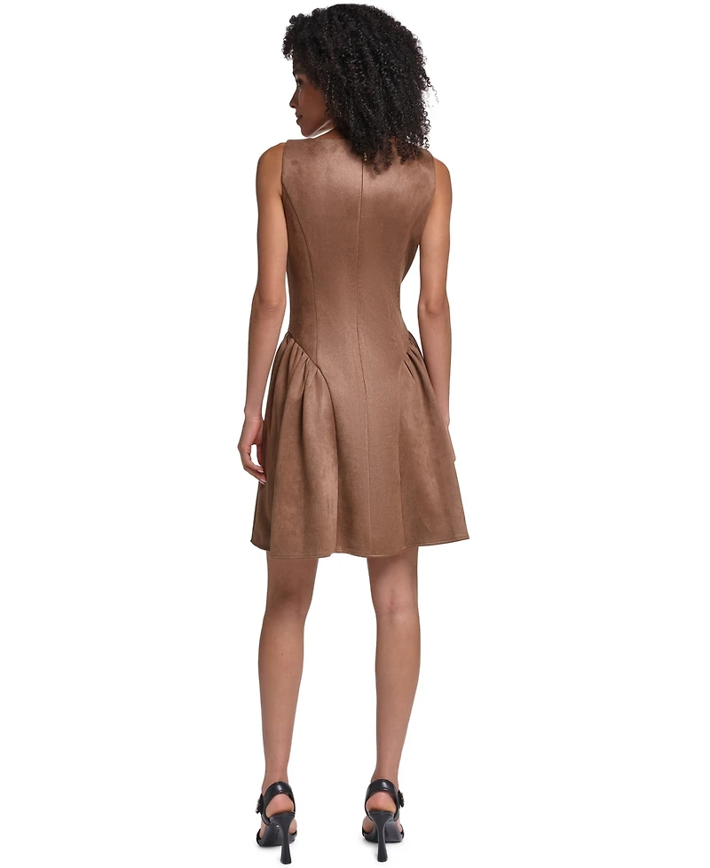 Karl Lagerfeld Paris Women's Faux Suede Fit And Flare Midi Dress