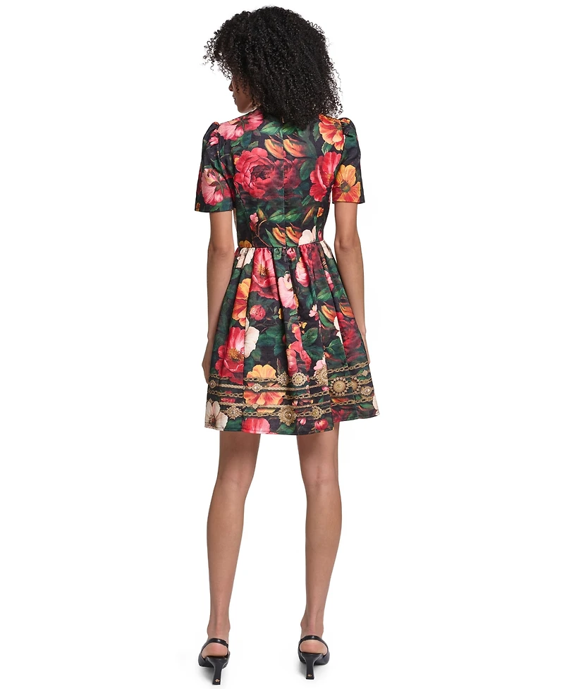 Karl Lagerfeld Paris Women's Print Damask Jaquard Fit And Flare Midi Dress