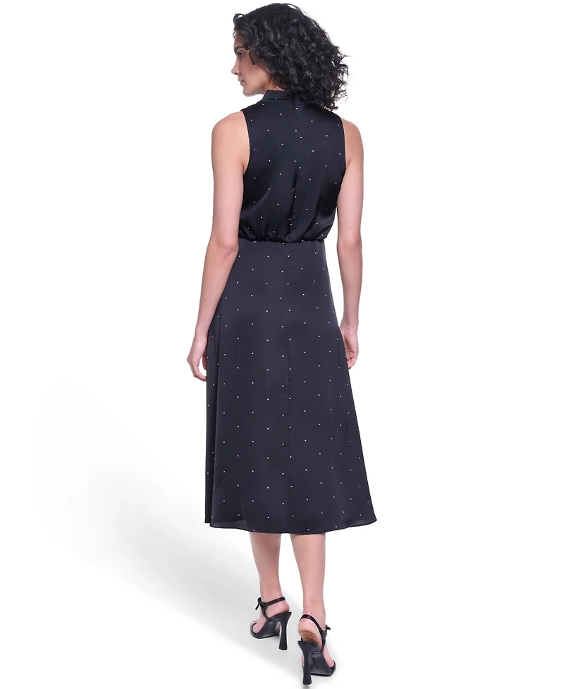 Karl Lagerfeld Paris Women's Halter Cowl Neck A-Line Midi Dress
