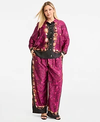 Karl Lagerfeld Paris Plus Gemstone Woven Printed Long-Sleeve Blouse
