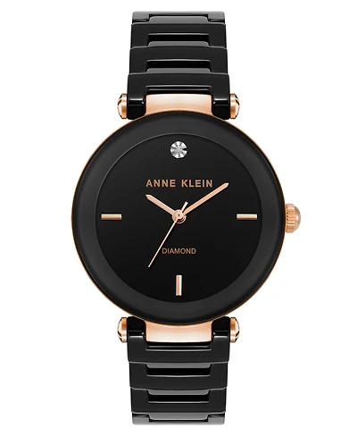 Anne Klein Women's Quartz Black Round Dial Black Ceramic Bracelet Watch 33mm x 38.5mm