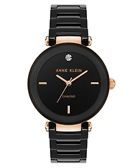 Anne Klein Women's Quartz Black Round Dial Black Ceramic Bracelet Watch 33mm x 38.5mm
