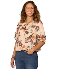 Democracy Women's Printed Scoop Neck Woven Top