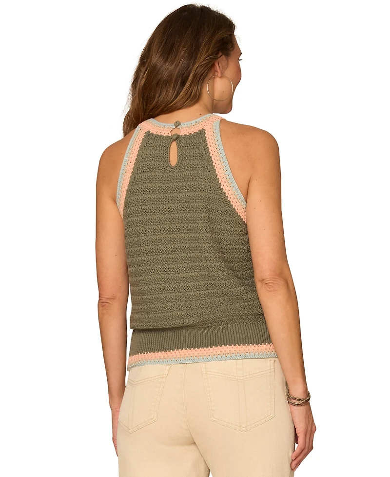 Democracy Women's Stripe Crochet Detail Sweater Tank Top