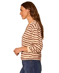 Democracy Women's Jacquard V-Neck Blouson-Sleeve Top