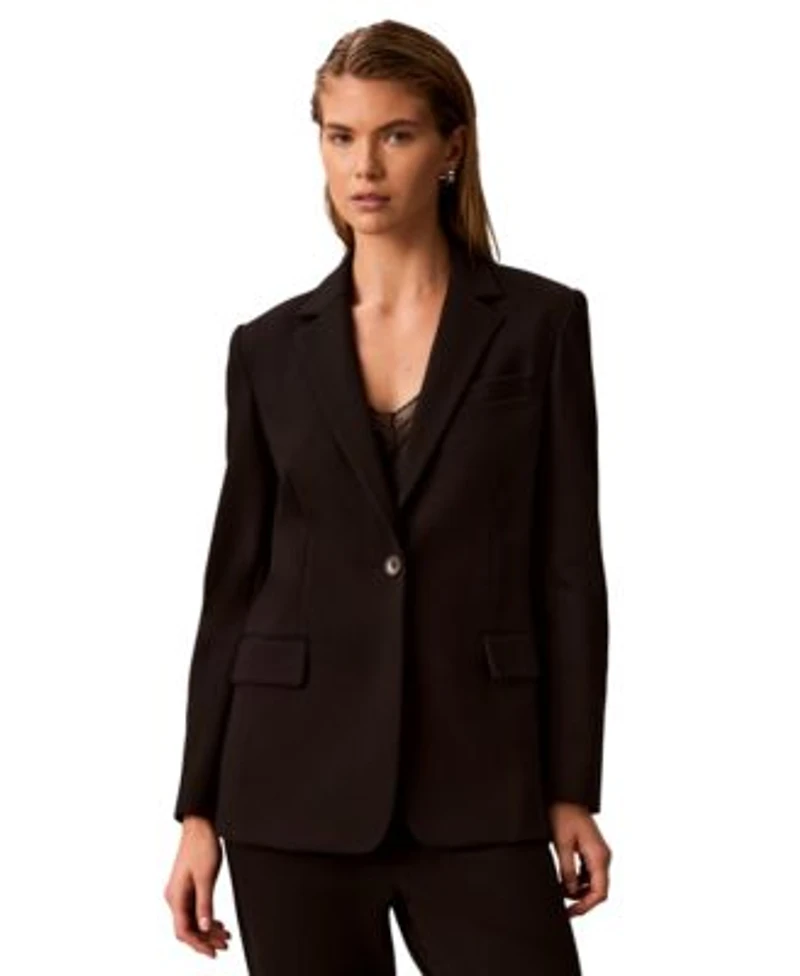Calvin Klein Womens One Button Notch Collar Blazer