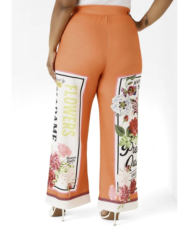 Ashley Stewart Women's Plus Floral Stamp Print Scuba Pants