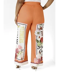 Ashley Stewart Women's Plus Floral Stamp Print Scuba Pants