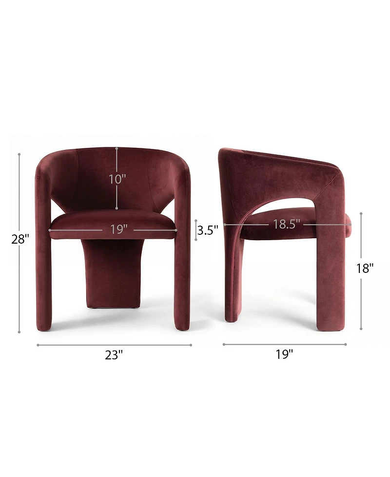 Maison Boucle Modern Velvet Barrel Dining Chairs Set of 2, Burgundy Upholstered Curved Back, Wraparound Accent Side for Room and Kitchen
