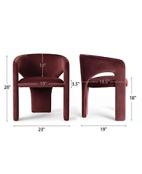 Maison Boucle Modern Velvet Barrel Dining Chairs Set of 2, Burgundy Upholstered Curved Back, Wraparound Accent Side for Room and Kitchen