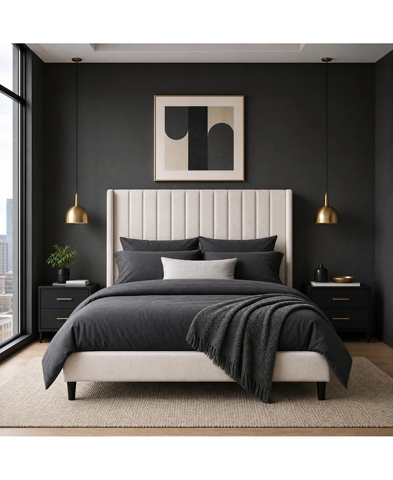 Homfan Bed Frame with Headboard, Sturdy Wooden Slats
