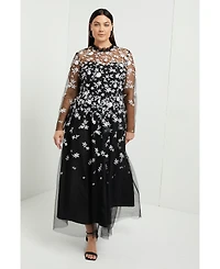 June + Vie Women's Mesh-Overlay Maxi Dress