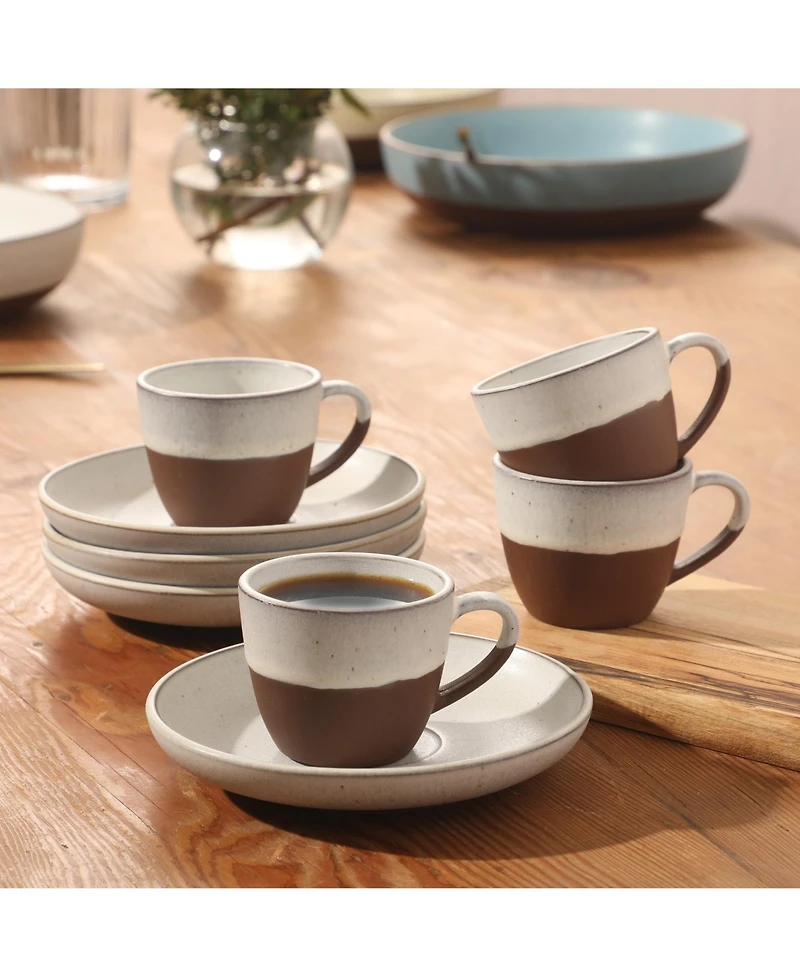 Gibson Home William Crest 8 Piece Cup and Saucer Set, 4piece 3.5oz Stoneware Cups 4 piece5.5" Saucers