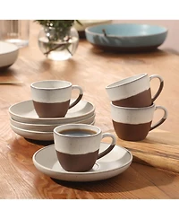 Gibson Home William Crest 8 Piece Cup and Saucer Set, 4piece 3.5oz Stoneware Cups 4 piece5.5" Saucers