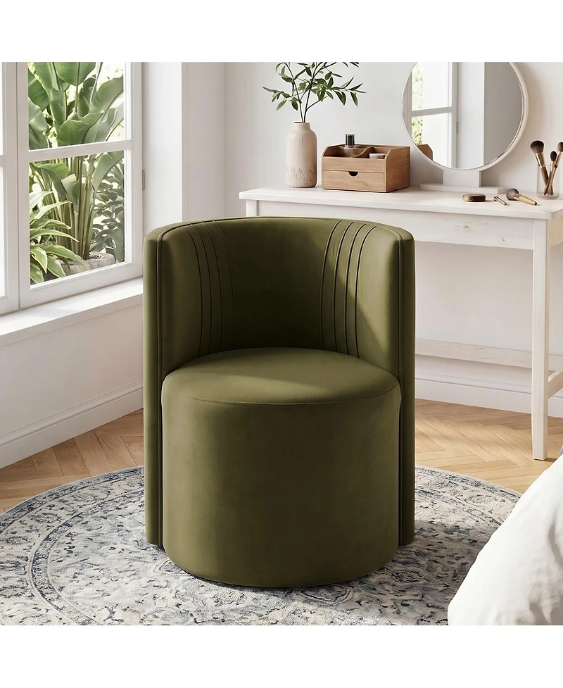 Maison Boucle Office Chair for Desk, Velvet Burgundy Barrel with Hidden Casters, Upholstered Tub Seat Curved Back, Space-Saving