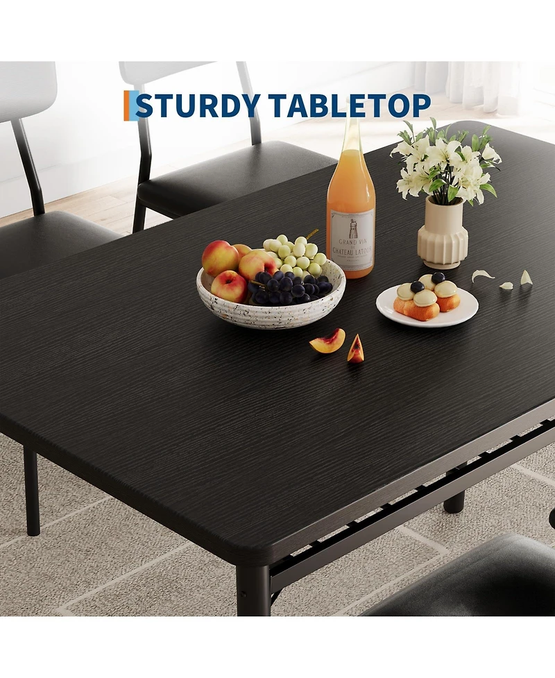 homfan 5-Piece Dining Set with Storage Rack - Modern Wood Table and 4 Upholstered Chairs, Metal Legs