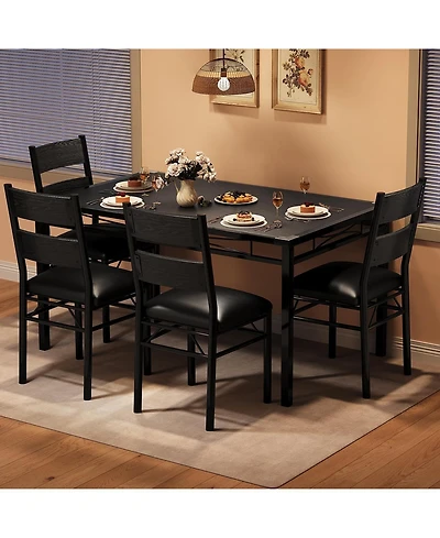 homfan Retro 5 Piece Dining Table Set Wood Table with Upholstered Chairs and Corner Protector for Kitchen or Apartment