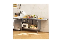 Aecojoy Stainless Steel Kitchen Cabinets, 57"x19.7" Commercial Worktable with Extend Panel and Adjustable Shelf