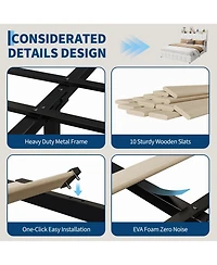 homfan Upholstered Bed Frame with 2 Storage Drawers, Led Headboard, Charging Station, Usb Port and Tufted Headboard