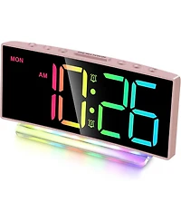 Neewer Modern Curved Cute Digital Alarm Clock,Colorful Led Display,Adjustable Volume,Weekday/Weekend Mode,Simple Clock for Bedroom