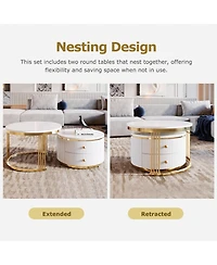 Clihome Modern 2 Pieces Round Nesting Coffee Table with Drawers in 27.6'' inch