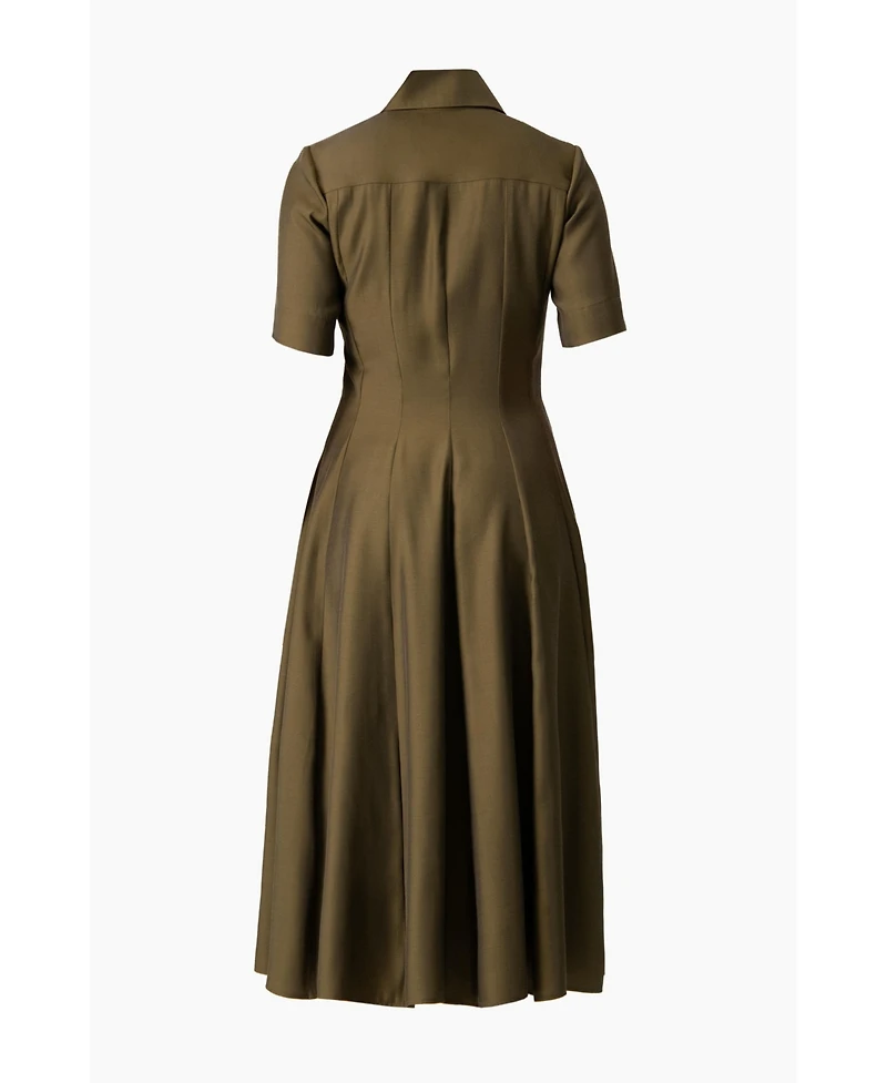 Ivonne Women's Short Sleeve Midi Dress with Button-Front Fit-and-Flare Shirtdres