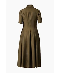 Ivonne Women's Short Sleeve Midi Dress with Button-Front Fit-and-Flare Shirtdres