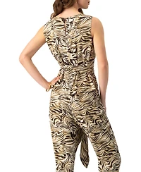 Ivonne Women's Sleeveless Tie-Waist Blouse Zebra Print, Sash-Front Top