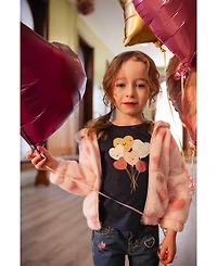 Deux par Baby Girl (12M - 24M) Hooded Full Zip Faux Fur Jacket Printed with Hearts