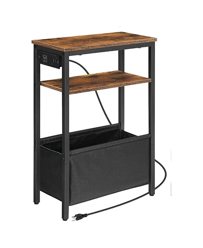 Slickblue Slim Side Table with Charging Hub and Compact Storage for Small Spaces