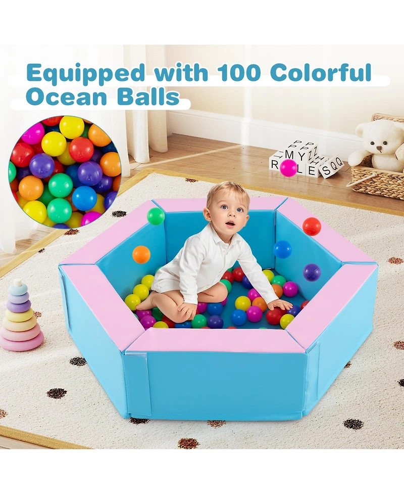Slickblue Toddler 3 Piece Baby Foam Climbing Blocks Set with 100 Ocean Balls for Climb and Crawl