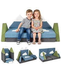 Slickblue Toddler 12 Piece Toddler Foam Construction Fort Set with Snow Mountain Theme-Snow Mountain