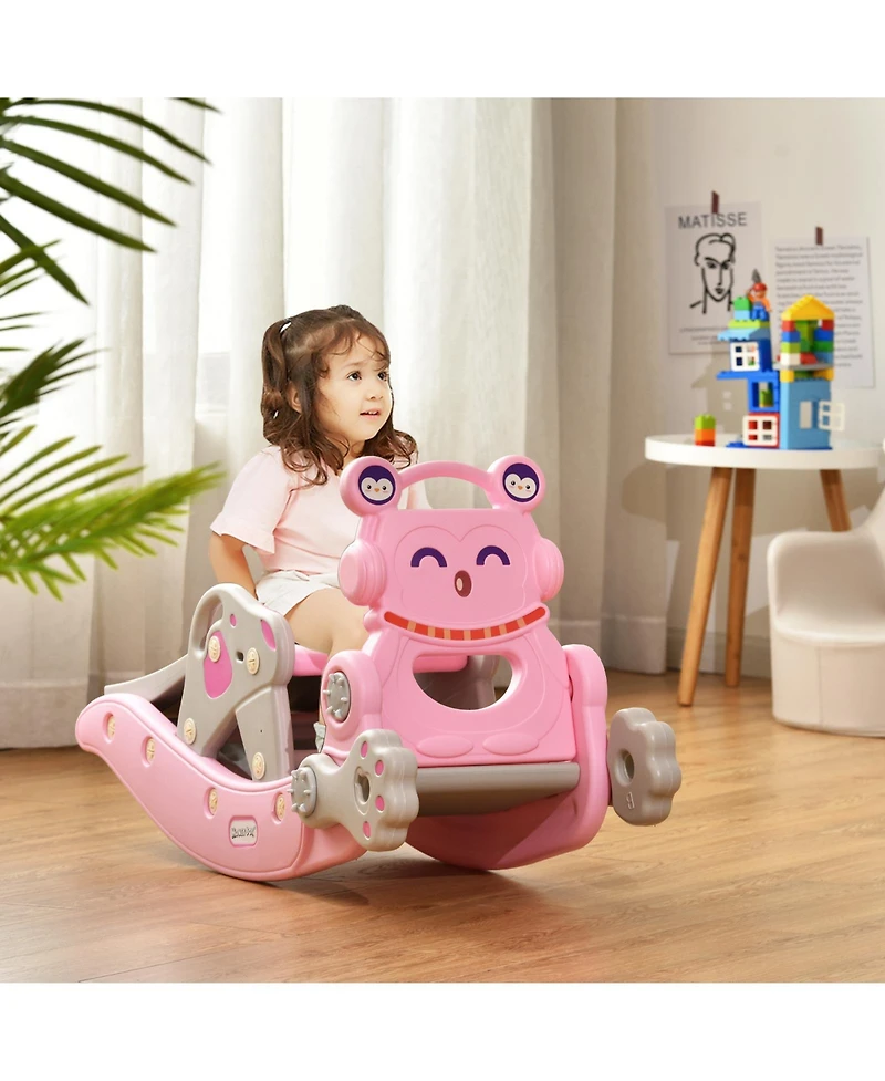 Slickblue Toddler 4-in-1 Play Set with Rocking Horse, Slide and Activity Features for Kids