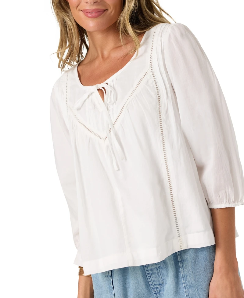 O'Neill Women's Cotton Voile Pintuck Elasticated Cuff Top
