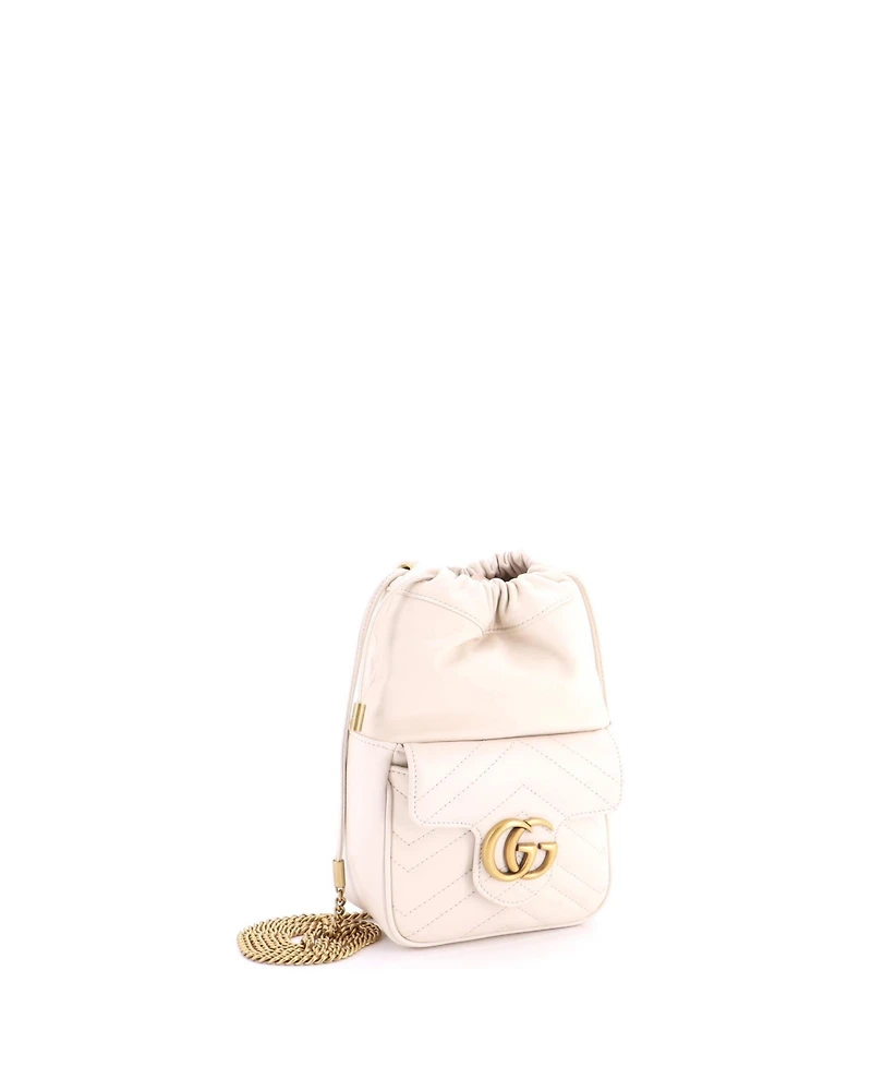 Pre-Owned Gucci Mini Gg Marmont Front Pocket Bucket Bag Matelasse Leather