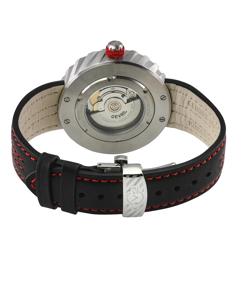 GV2 by Gevril Men's Motorcycle Swiss Automatic stitching Italian Leather Strap Watch