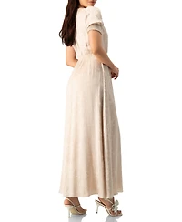 Ivonne Women's Jacquard Satin Button-Front Maxi Dress with Puff Sleeve and Smocked Waist