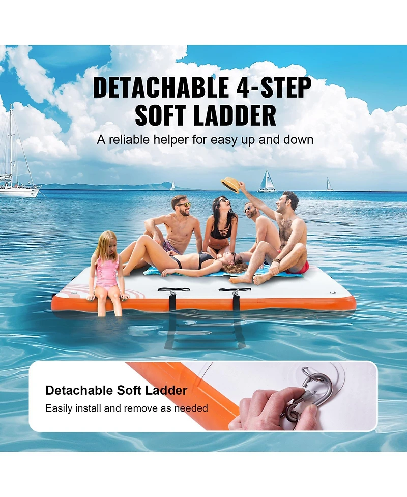 Vevor Inflatable Floating Dock 10x8FT Inflatable Dock Platform Mat with Ladder
