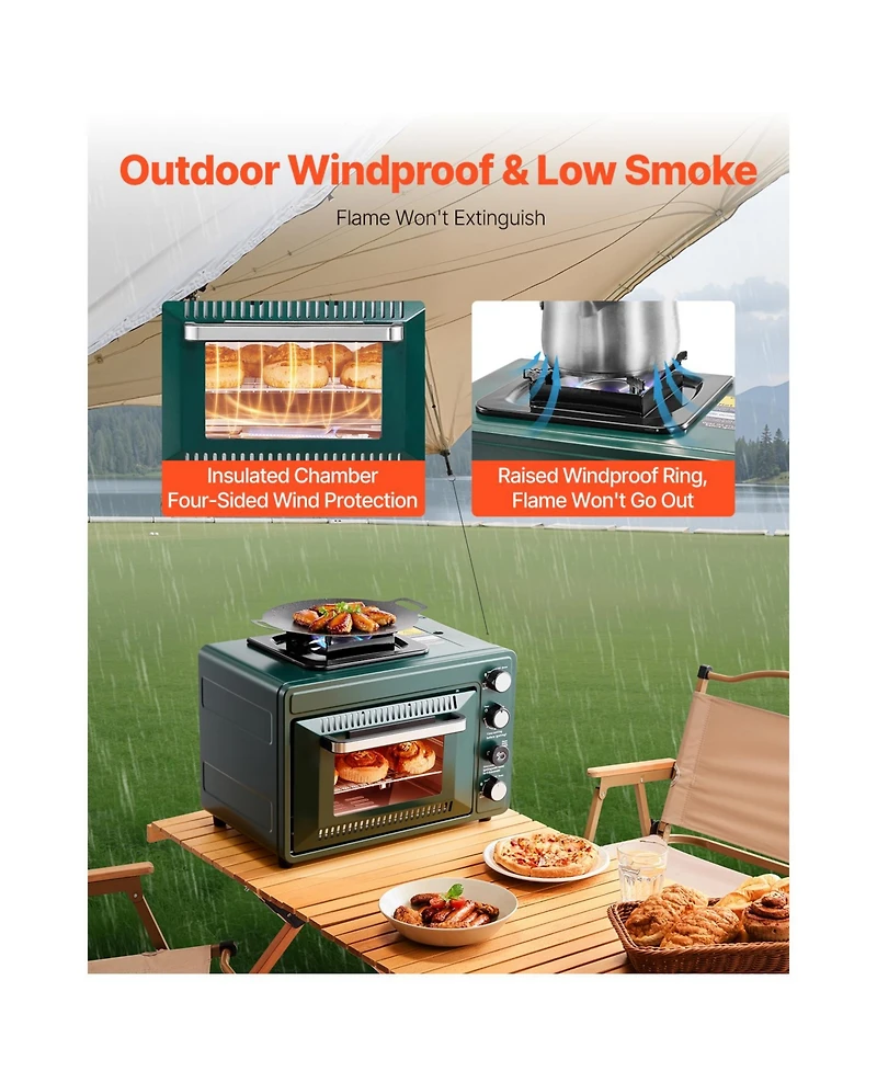 Vevor Outdoor Oven 2-in-1 Portable Gas Camping Stove Oven Combo Adjustable Fire
